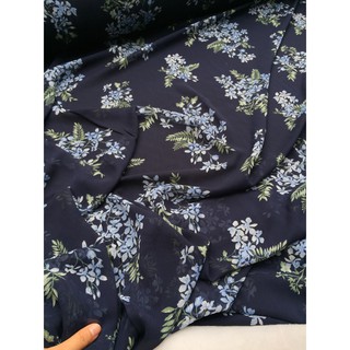 Voan gân chiffon hoa nhí nền xanh than