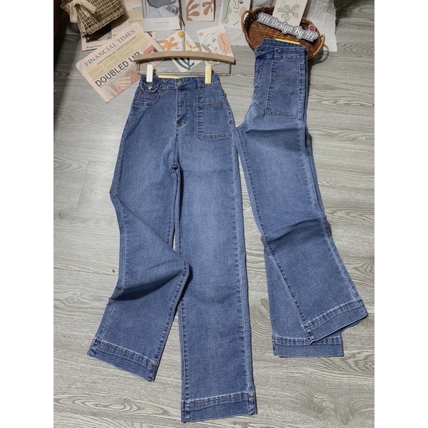 Quần jeans giãn suông nắp túi