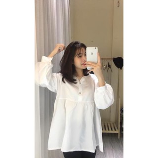 Áo babydoll tay bồng cúc gỗ