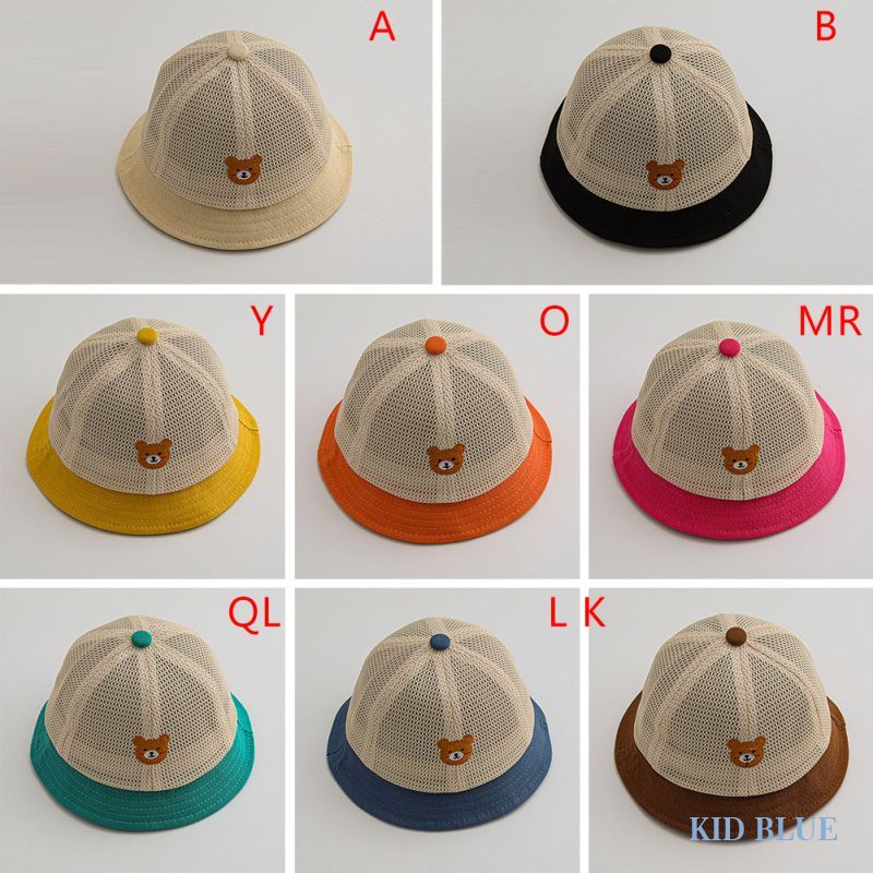 Mũ Tai Bèo Phối Lưới Thêu Hình Gấu Nhỏ Dễ Thương Cho Bé