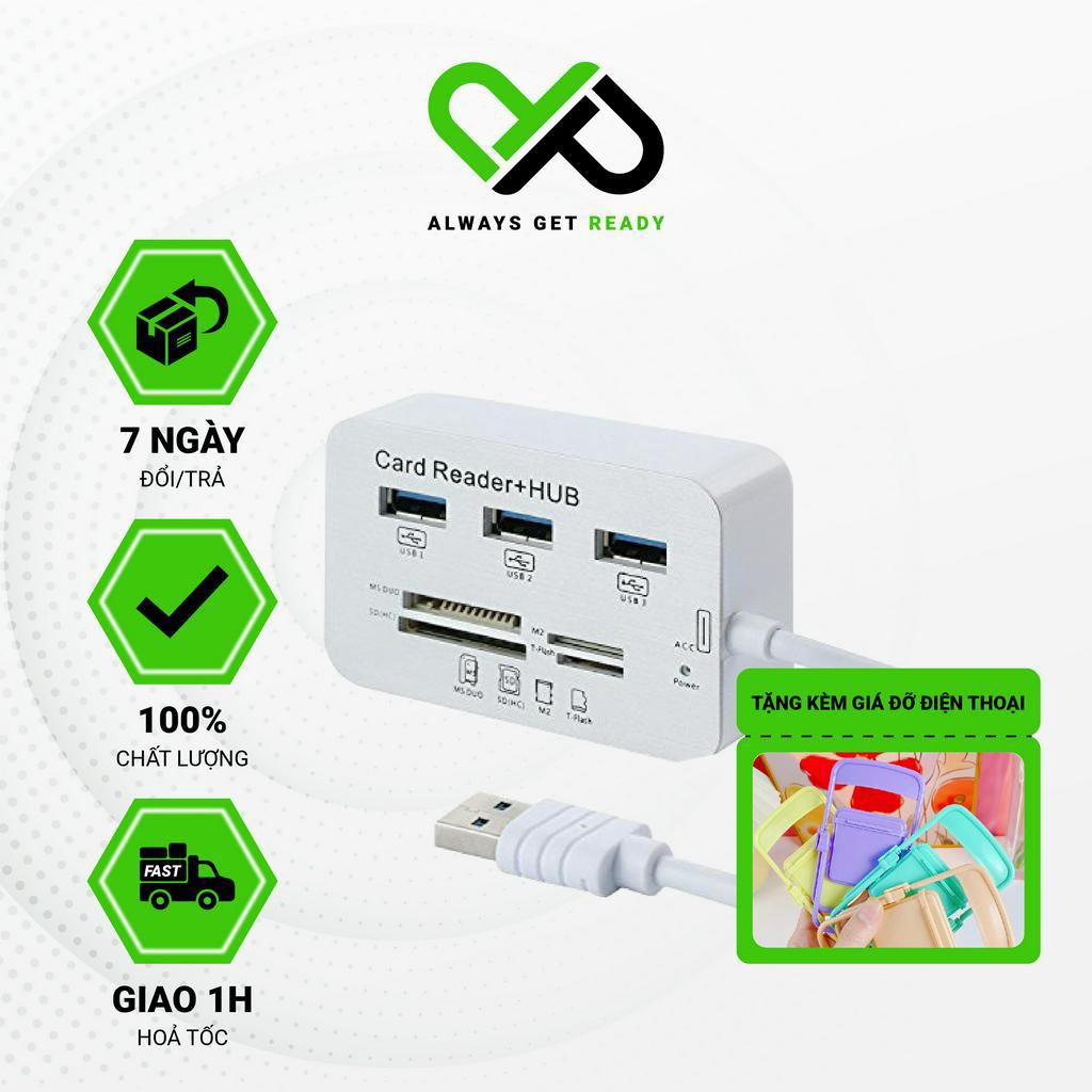 Bộ Chia USB 3 Cổng 3.0 + Đầu Đọc Thẻ Nhớ Đa Năng - HUB USB 3.0/3.1 + Card Reader 5/10 Gbps