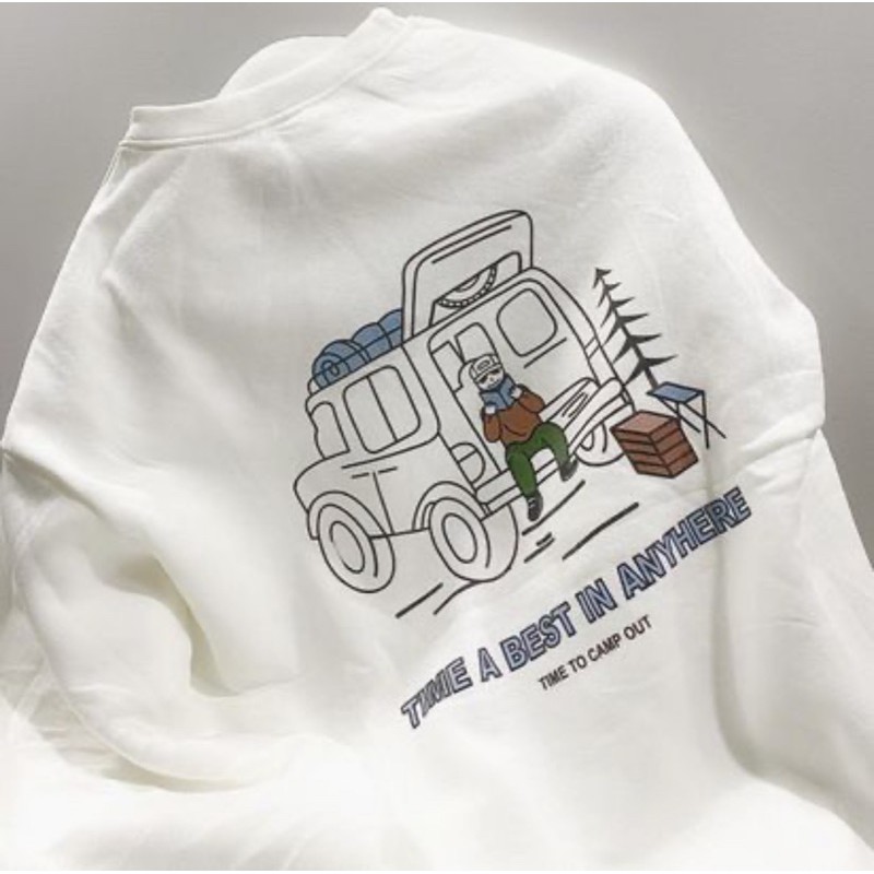 Áo Sweater TIME TO CAMPOUT❤Form Rộng Unisex Nam/Nữ (Chất Nỉ Bông Siêu Mịn)❤MÀU XANH/TRẮNG[FREESHIP] | BigBuy360 - bigbuy360.vn