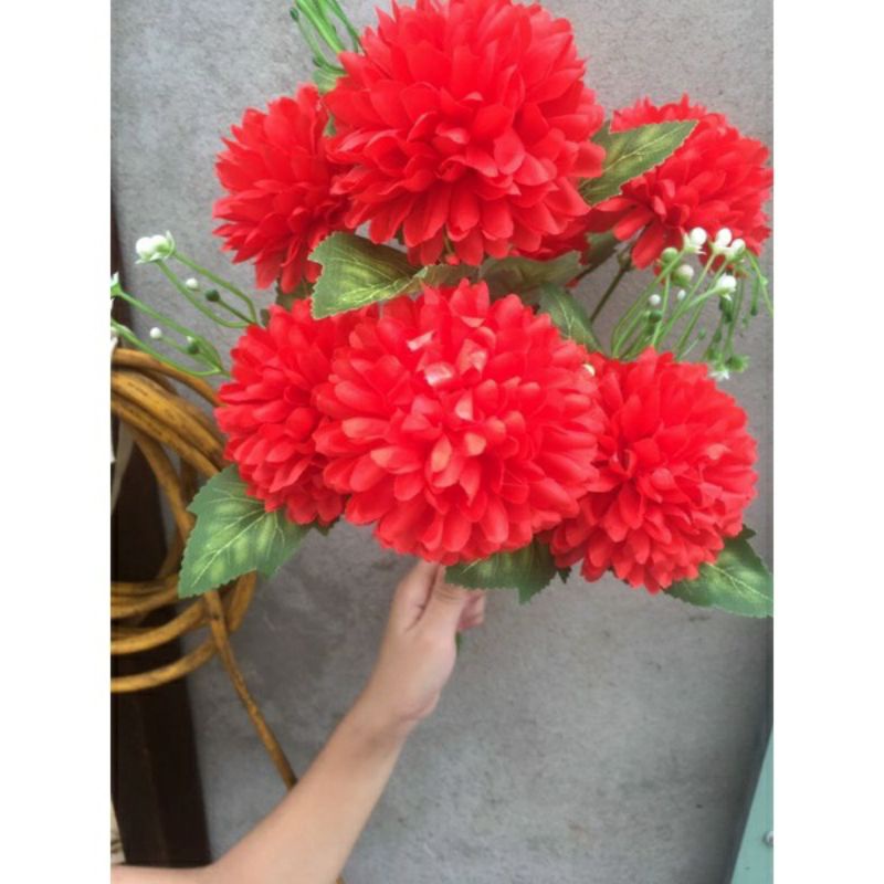 Hoa giả_Cụm hoa cúc xù 7 bông,bông to 6-7cm