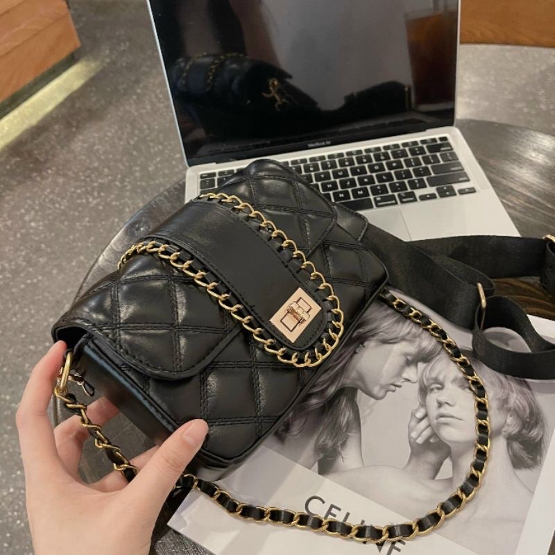 Túi đeo chéo kẹp nách nữ kèm dây da pha xích, dây bản to đi học đi chơi siêu đẹp