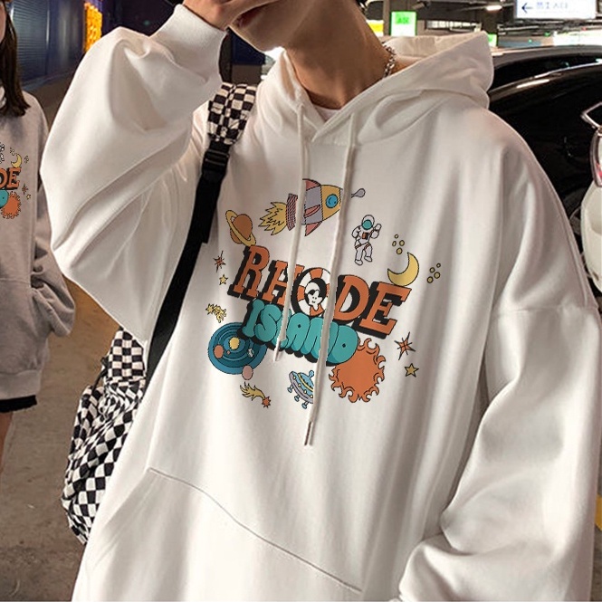 Áo Hoodie Tay Dài Form Rộng Họa Tiết In Theo Phong Cách Preppy Dễ Phối Đồ