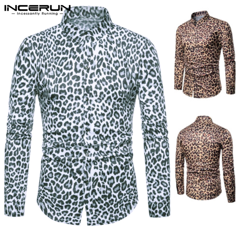 Áo Sơ Mi INCERUN Tay Dài Hoạ Tiết Da Báo Thời Trang Nam
