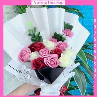 Hoa hồng sáp bó 11 bông nhiều mẫu tự phối giấy cho khách