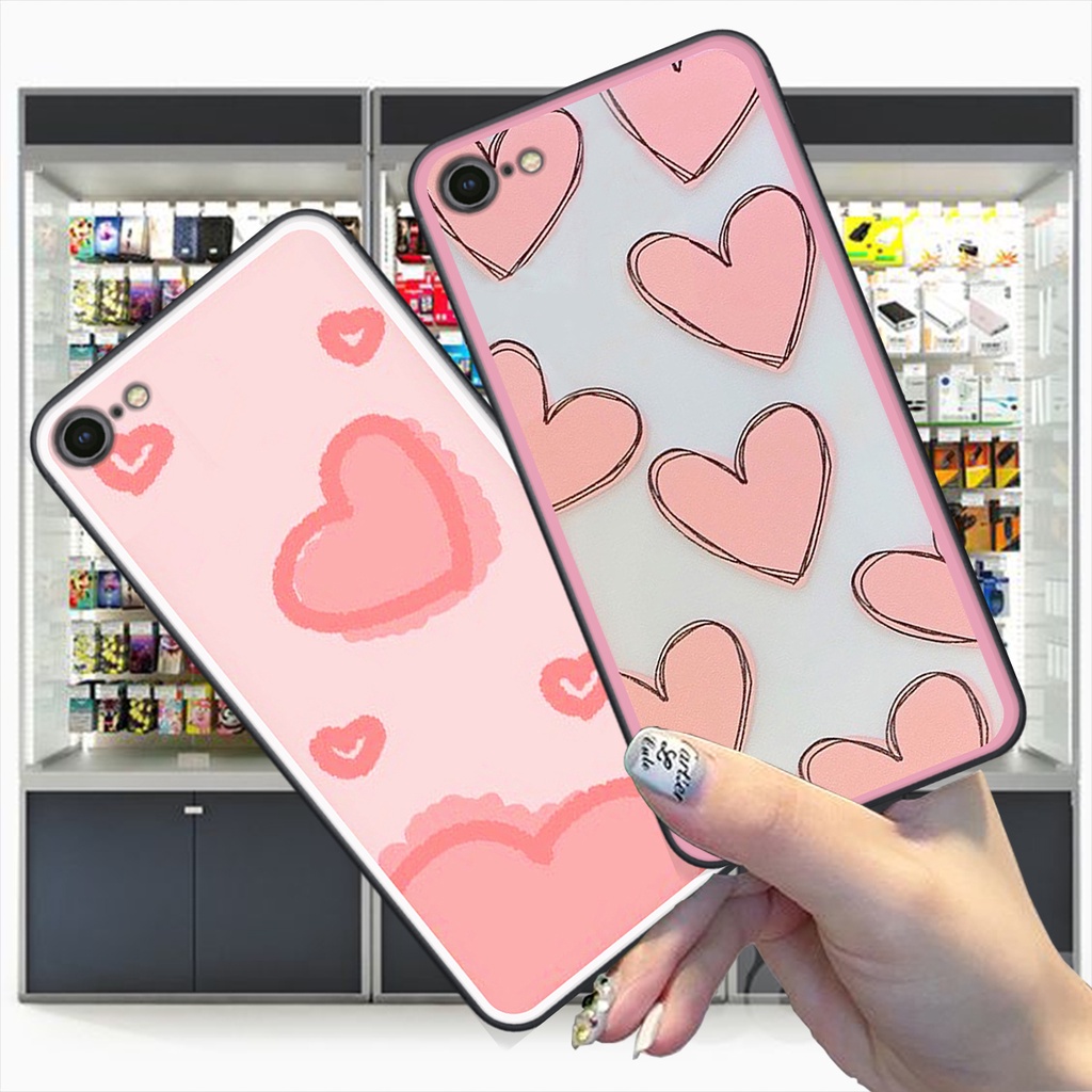 Ốp Iphone 6/6S/6 Plus/6S Plus/7/8/7Plus/8Plus bộ hình caro trái tim đen trắng hồng bong bóng dễ thương