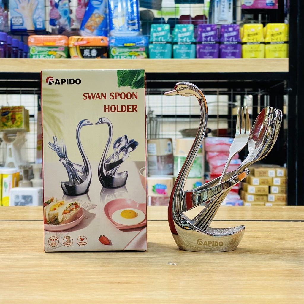 Bộ thìa dĩa Swan Rapido - 1 giỏ thiên nga + 3 thìa + 3 dĩa