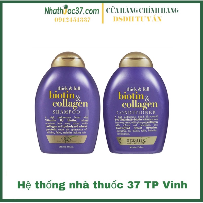 Biotin tím- Dầu gội và dầu xả chống rụng tóc Biotin Collagen tím chai 385ml, giúp tóc giảm gãy rụng và mềm mượt