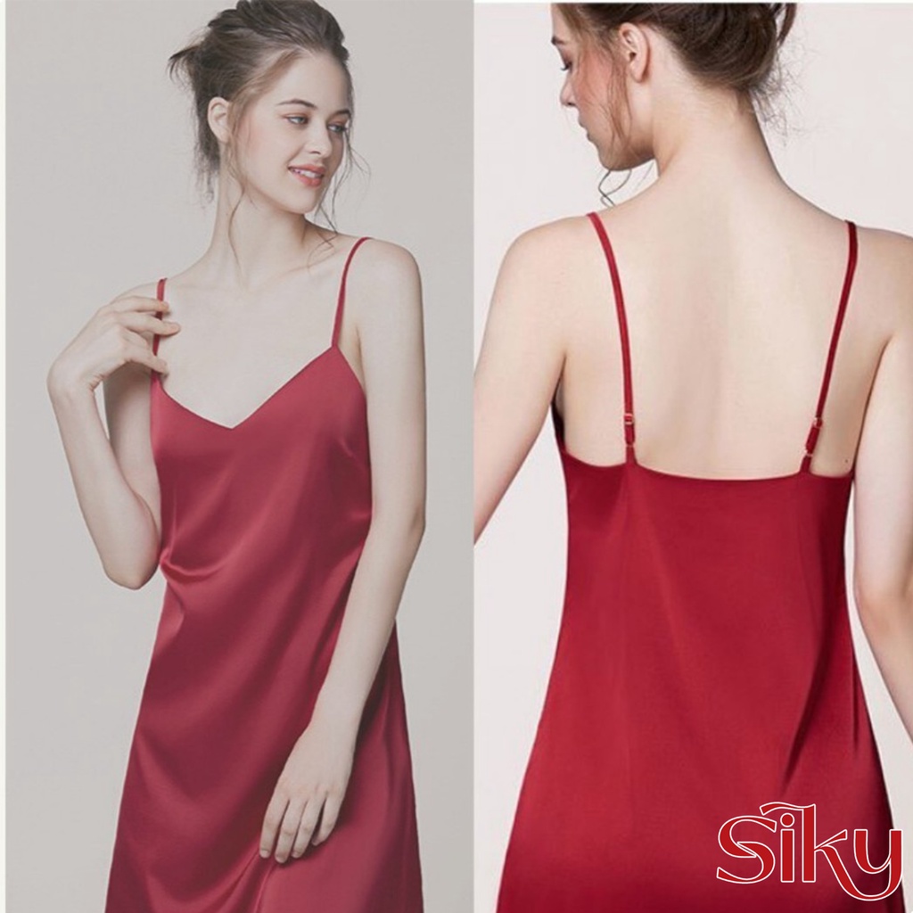 Váy ngủ 2 dây nút chỉnh, chất liệu lụa cao cấp - SIKY HX01