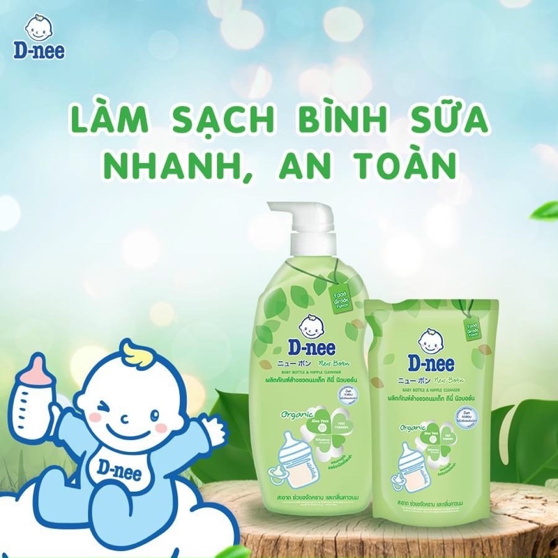 Nước rửa bình sữa D-nee Thái Lan chai mẫu mới có thêm cam 620ml