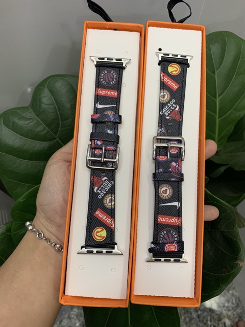 Dây da Applewatch hoạ tiết Supreme