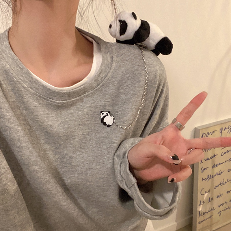 Ghim cài áo hình gấu trúc hoạt hình nhồi bông phong cách Nhật Bản dễ thương dành cho nữ