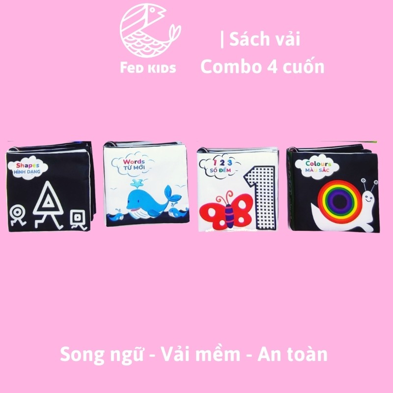 Sách vải song ngữ cho bé phát triển tư duy và trí tuệ, FEDBABY - 12x12 cm, 8 trang