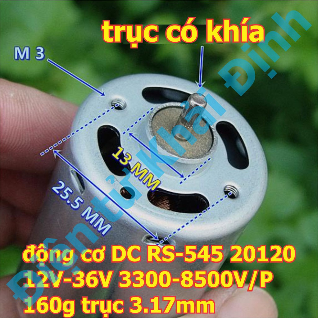 động cơ DC RS-545 20120 12V-36V 3300-8500V/P 160g trục 3.17mm kde2560