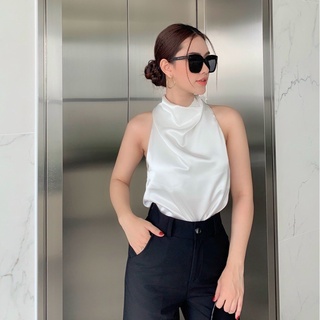 [Có sẵn] Áo lụa satin cổ yếm cao sang chảnh (có ảnh thật)