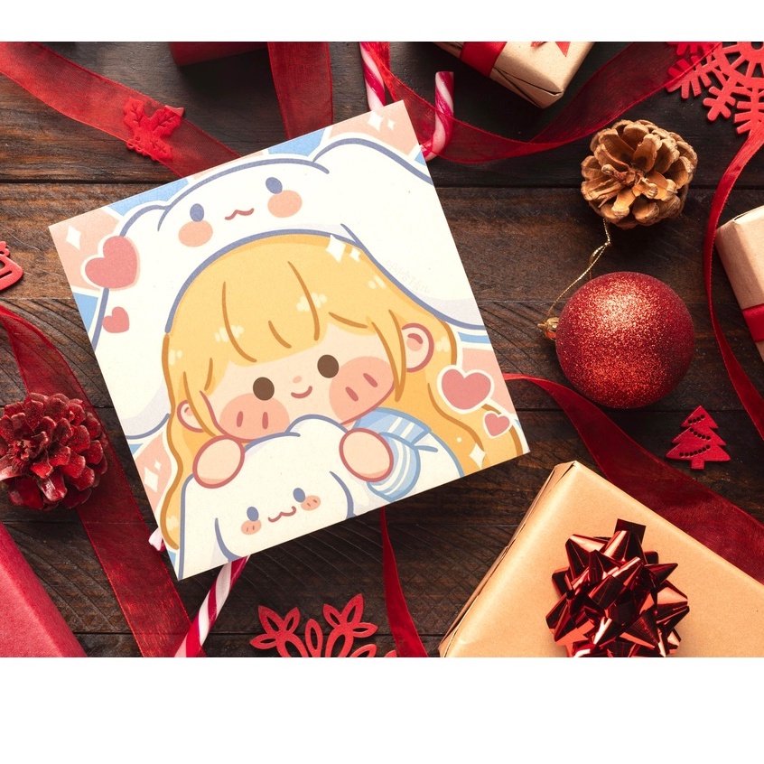 Sét 20 tấm   sticker cute hình vuông 4cm