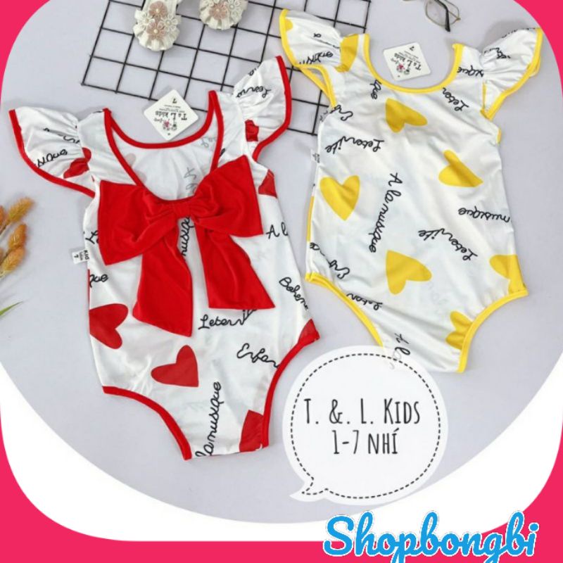 Bộ bơi liền thân bé gái nơ lưng cánh tiên/ bikini 1 mảnh bé gái