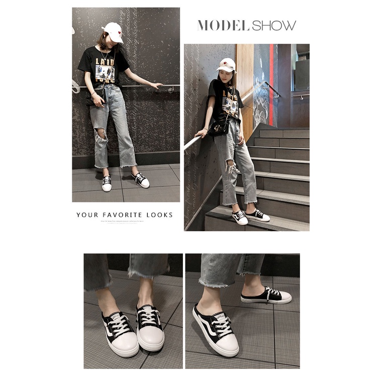 Giày lười canvas đế bằng thời trang Hàn Quốc dành cho phái nữ