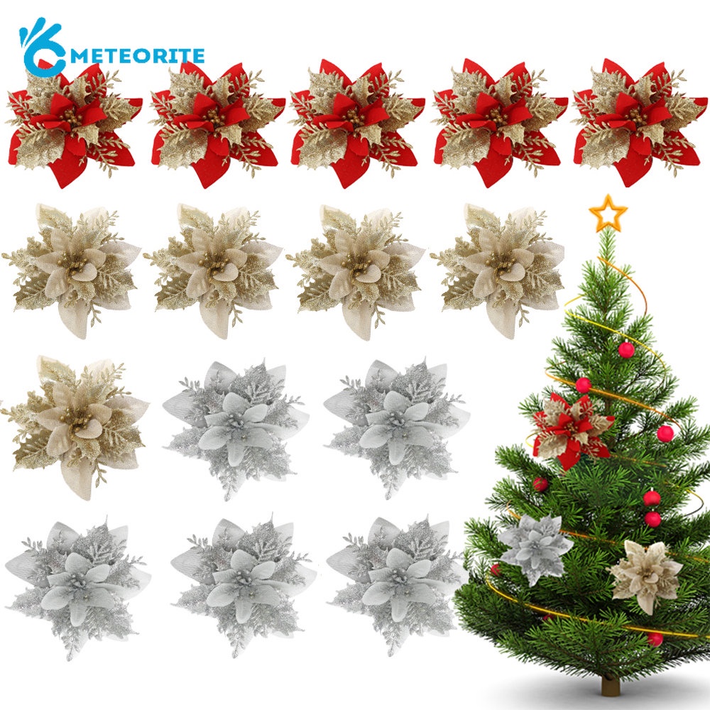 Set 5 Bông Hoa Sao Băng Lấp Lánh 14CM Dùng Trang Trí Cây Thông Giáng Sinh