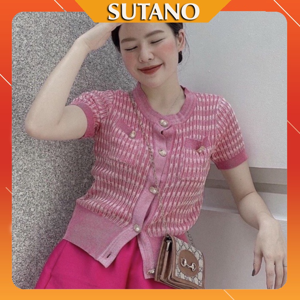 Áo Cadigan Nữ, Áo Dệt Kim Ngắn Tay Len Mỏng Màu Hồng Siêu Sang Chảnh A448 SUTANO | BigBuy360 - bigbuy360.vn