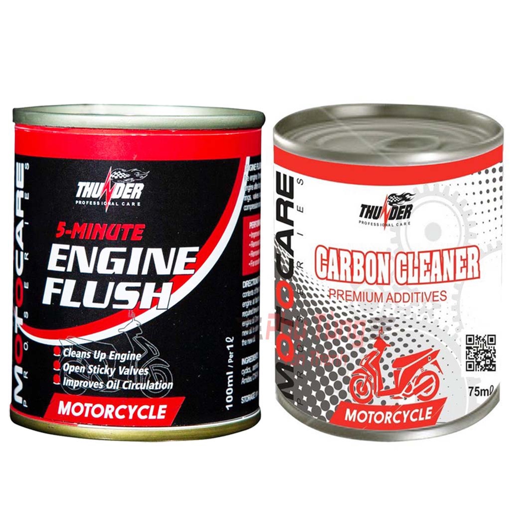 Combo 2 Lon Vệ Sinh Buồng Đốt và Súc Động Cơ Xe Máy Thunder,Carbon Cleaner 75ml,Engine Flush 80ml-PTTT