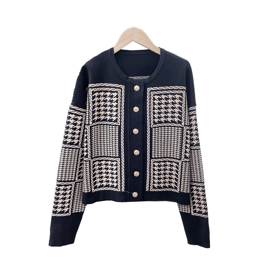 ZHGL Sandro 2022 early autumn coat sweater French retro bird Plaid knitted socialite top short cardigan women's clothing