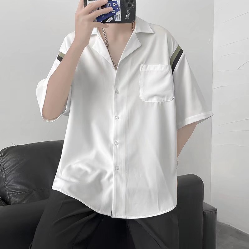 Áo Sơ Mi Tay Dài Dáng Rộng Thoáng Khí Phối Túi Phong Cách Hip Hop Đường Phố Hàn Quốc Cho Nam