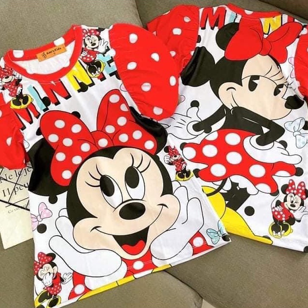 Váy Suông Hoạt Hình Mickey Kitty Pony Tay Bồng Dễ Thương Cho Bé Gái Size 8-35kg Kèm Ảnh Thật VS01