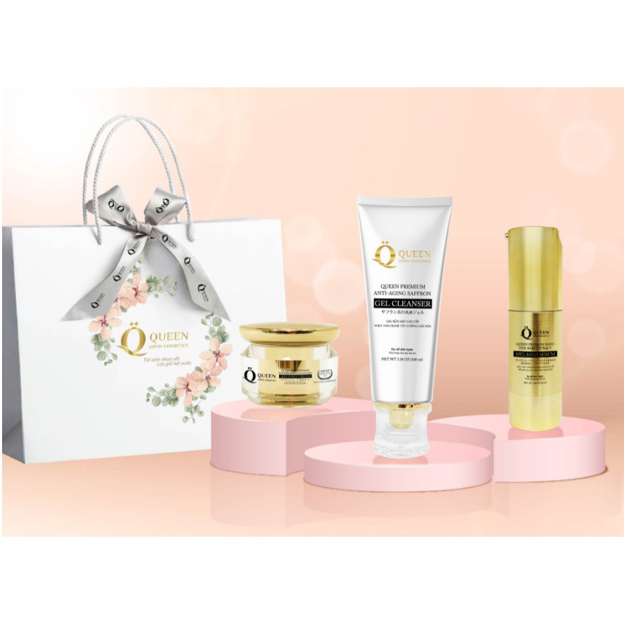 Bộ Qùa tặng Mỹ phẩm ngừa nám Queen Japan - Combo 3 trong 1, ngừa nám, tàn nhang, trắng da, căng bóng Queen Japan