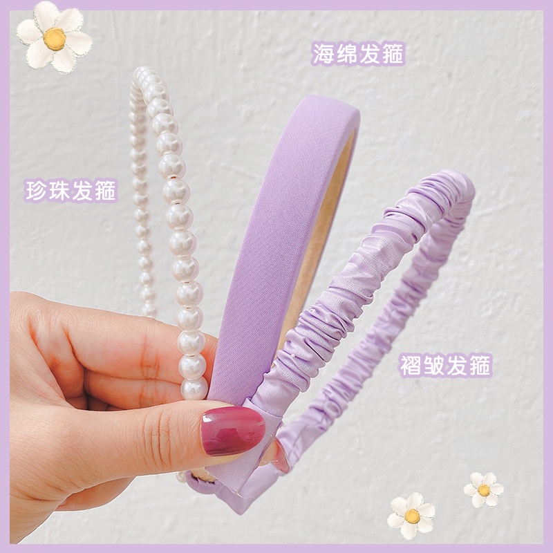 Set 3 băng đô vải hoa đính ngọc trai phong cách thời trang mùa hè cho nữ