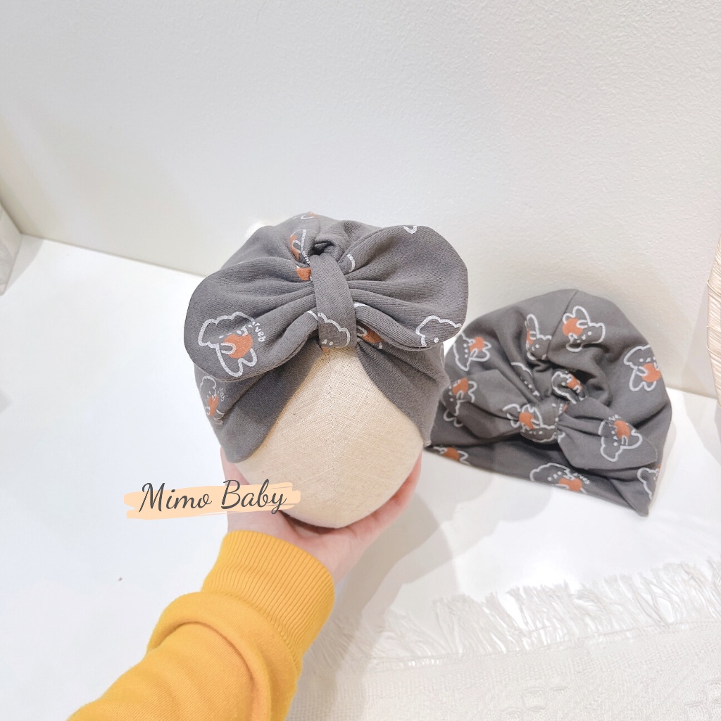 Mũ turban màu xám đen họa tiết hình gấu cho bé MTB95 Mimo Baby