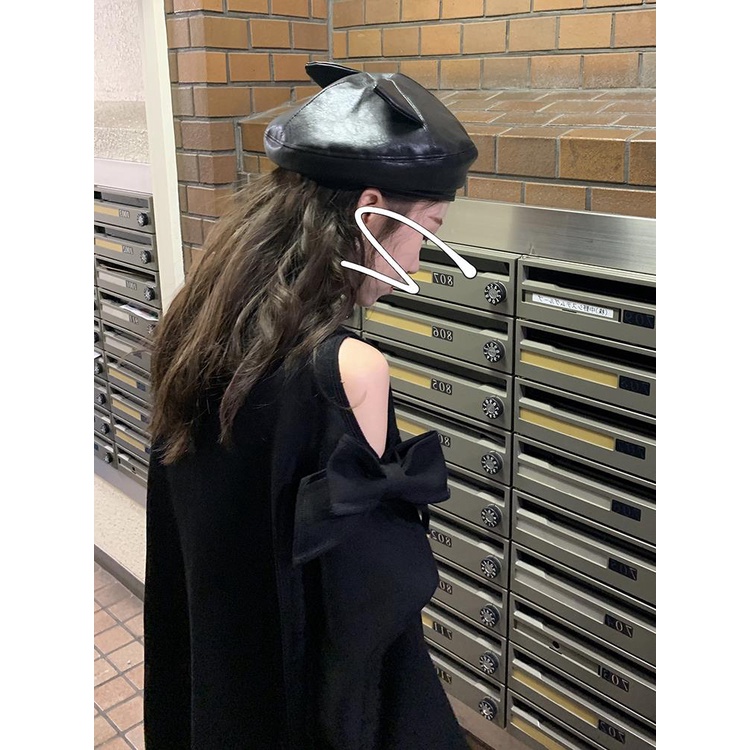 SUA004 Áo sweater thun cổ V đen trắng tay bồng khoét vai nơ babydoll cute thu đông thời trang nữ tính bánh bèo tiểu thư