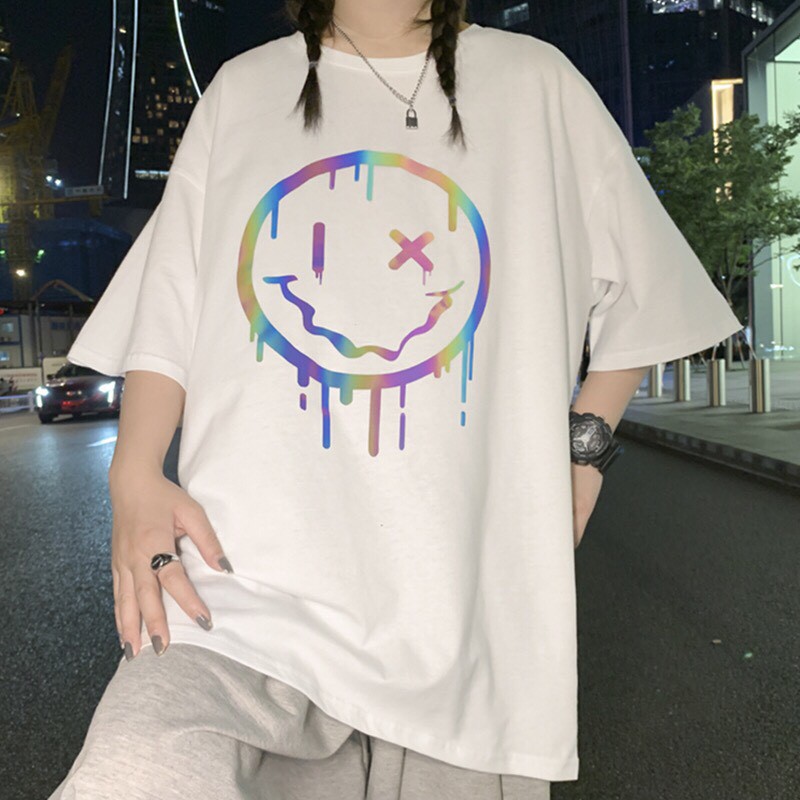 Áo thun tay lỡ unisex form rộng Mặt Cười Phản Quang Ulzzang Wind | BigBuy360 - bigbuy360.vn