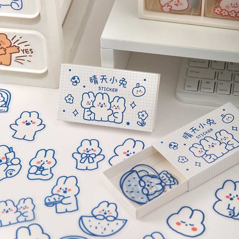 Hộp 40 Miếng Sticker, Hình Dán Hoạt Hình Gấu Thỏ