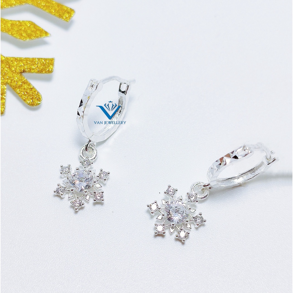 Bông tai bạc Bông Hoa Tuyết điểm đá trắng sáng lấp lánh