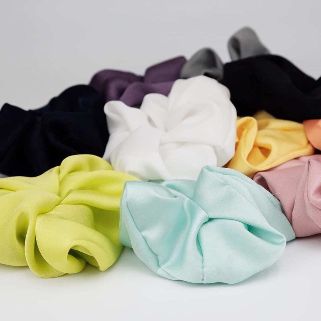 Dây Buộc Tóc Co Dãn Màu Trơn - Cột Tóc Scrunchies Vải Phi Bóng Xinh Xắn Cho Nữ