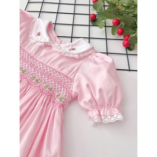 ĐẦM SMOCK ANNIE HỒNG PHẤN CỔ VIỀN REN