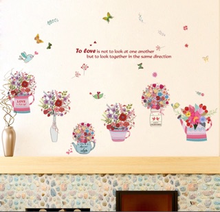 Decal dán tường chậu hoa mới