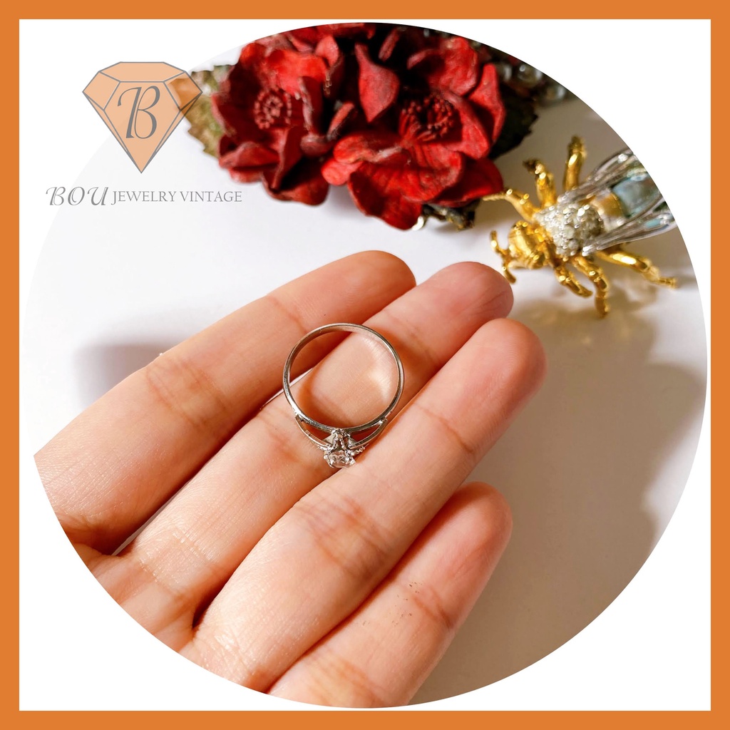 NHẪN ĐÍNH ĐÁ TRẮNG SECONDHAND TRANG SỨC SI NHẬT BẢN BOU JEWELRY VINTAGE MÃ N033