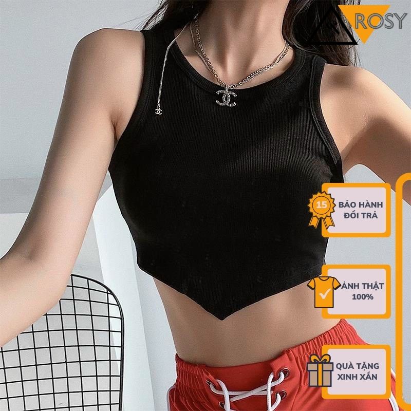 Áo croptop 3 lỗ nữ chất thun gân co giãn vạt nhọn lạ mắt