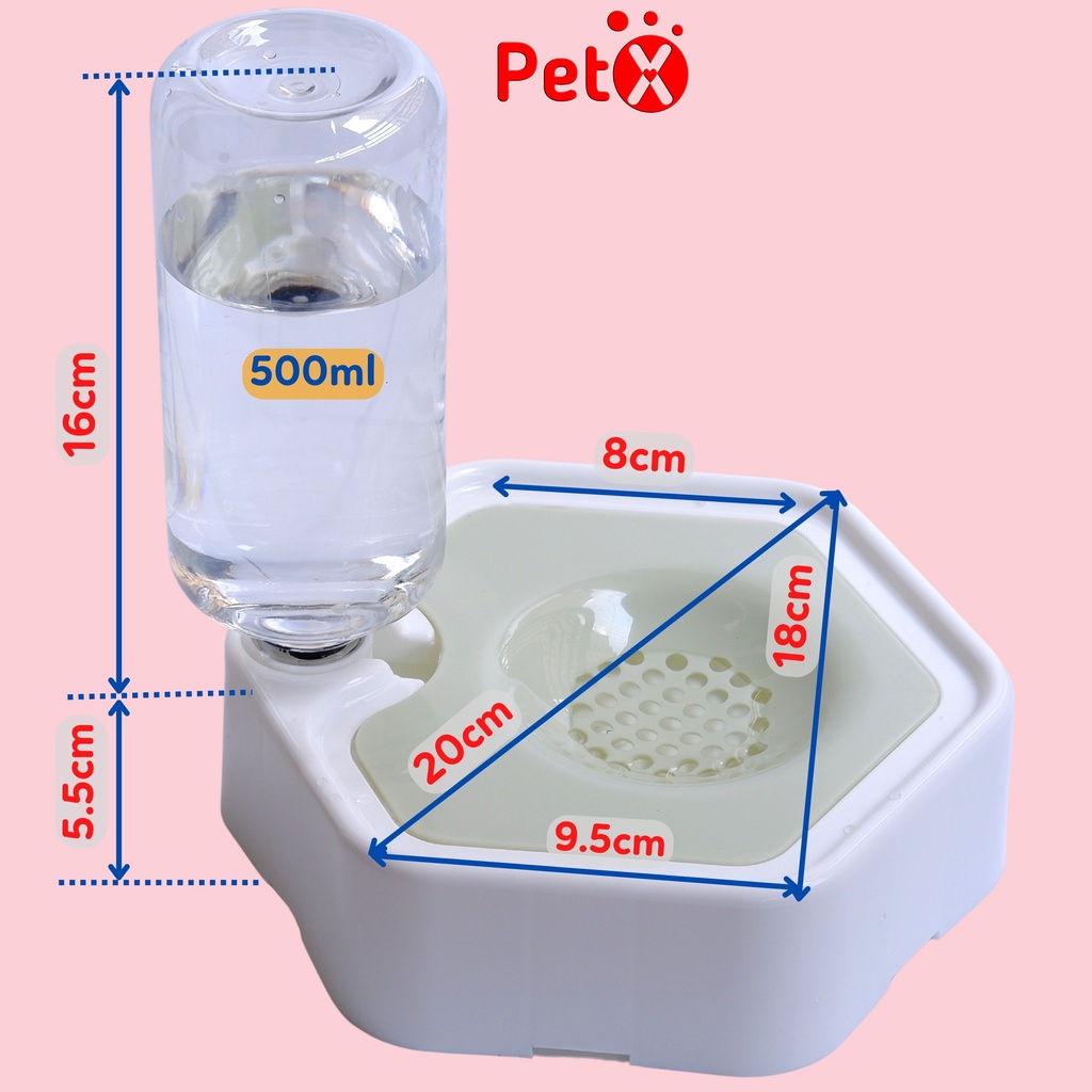 Bát cho chó mèo ăn, khay uống nước tự động lắp ghép hình lục giác cho thú cưng bình nước 500ml