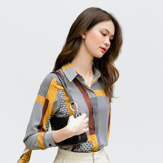 Áo sơ mi lụa sọc brown yellow
