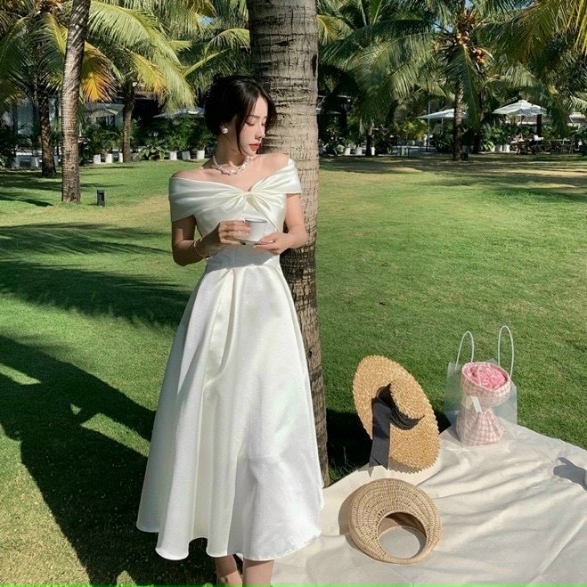 Đầm nữ dự tiệc xinh xắn chất liệu tapta không bóng xoắn ngực tôn dáng thời trang Bella Luu Shop
