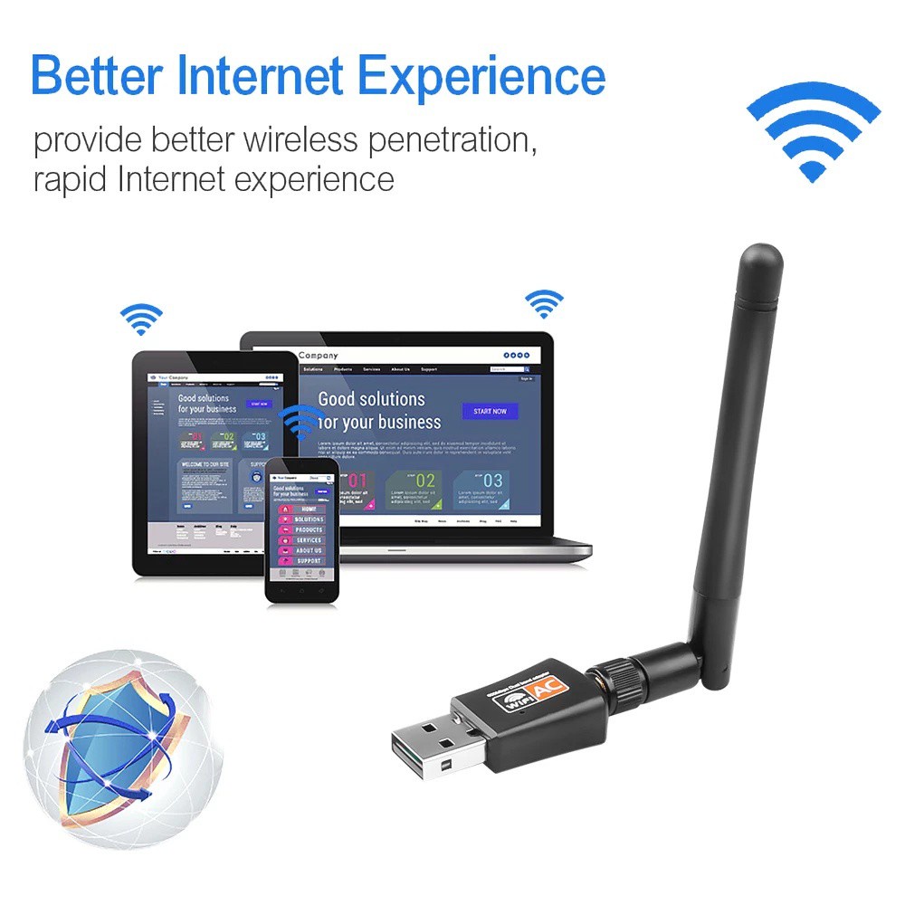 Usb Wifi Mini Cho Pc Laptop 2.4g / 5ghz 600mbps Ac600M