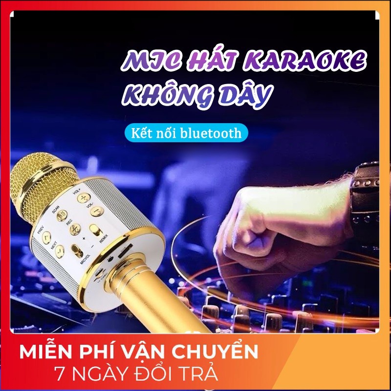 WS858 Mic Hát Karaoke Bluetooth Không Dây WS858 - Âm vang - Ấm - mic hát karaoke cầm tay mini