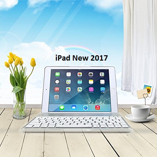 Bao da kiêm bàn phím bluetooth cho iPad New 2017 (9.7&quot;) (Bạc) tặng cáp sạc iPhone