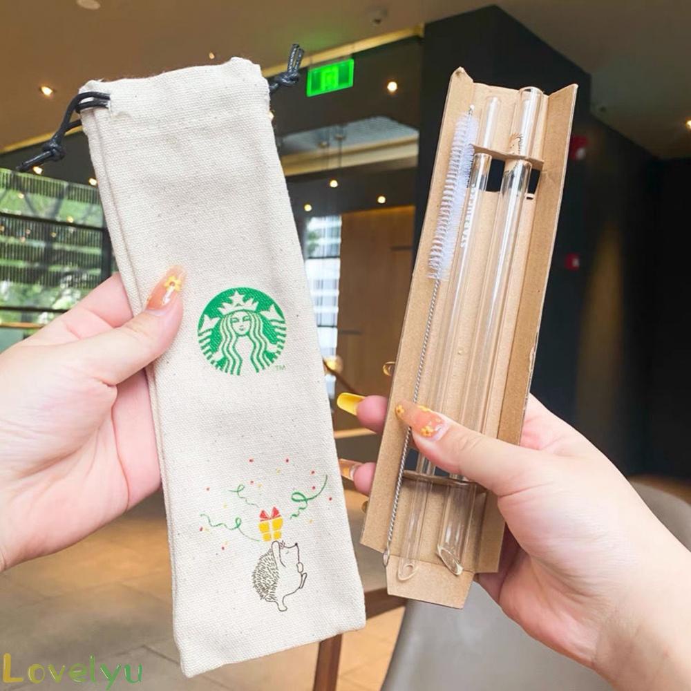 ◀READY▶Starbucks Taiwan Hedgehog Reusable Drinking Straw with Straw Brush Bag Cartoon Cute# Good Quality