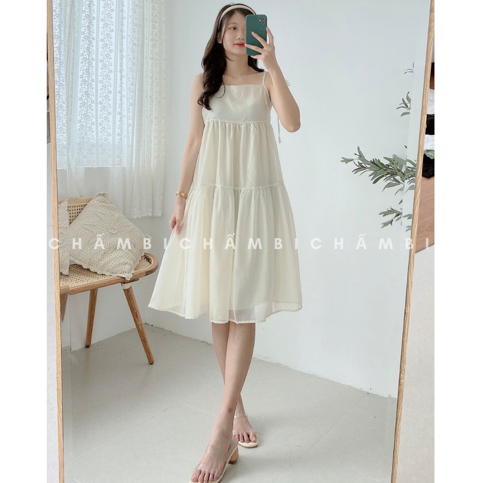 Váy kiểu Hàn Quốc V.069, váy voan tơ hai dây thắt nơ 3 tầng cực xinh | BigBuy360 - bigbuy360.vn